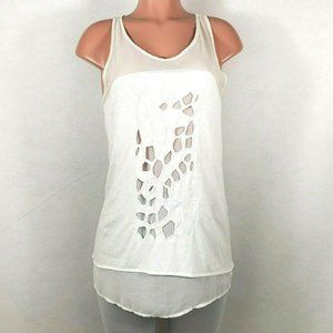 Robbi & Nikki White Tunic Top Embroidered Cut Out Front Lined